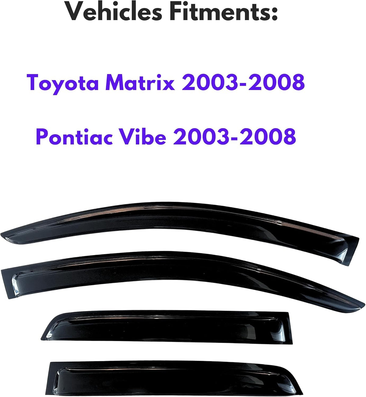 KPY Window Visor Compatible with Toyota Matrix 2003-2008 & Pontiac Vibe 2003-2008, 4PC Rain Guard Side Window Vent Deflectors Tape-On Style, 2003 2004 2005 2006 2007 2008