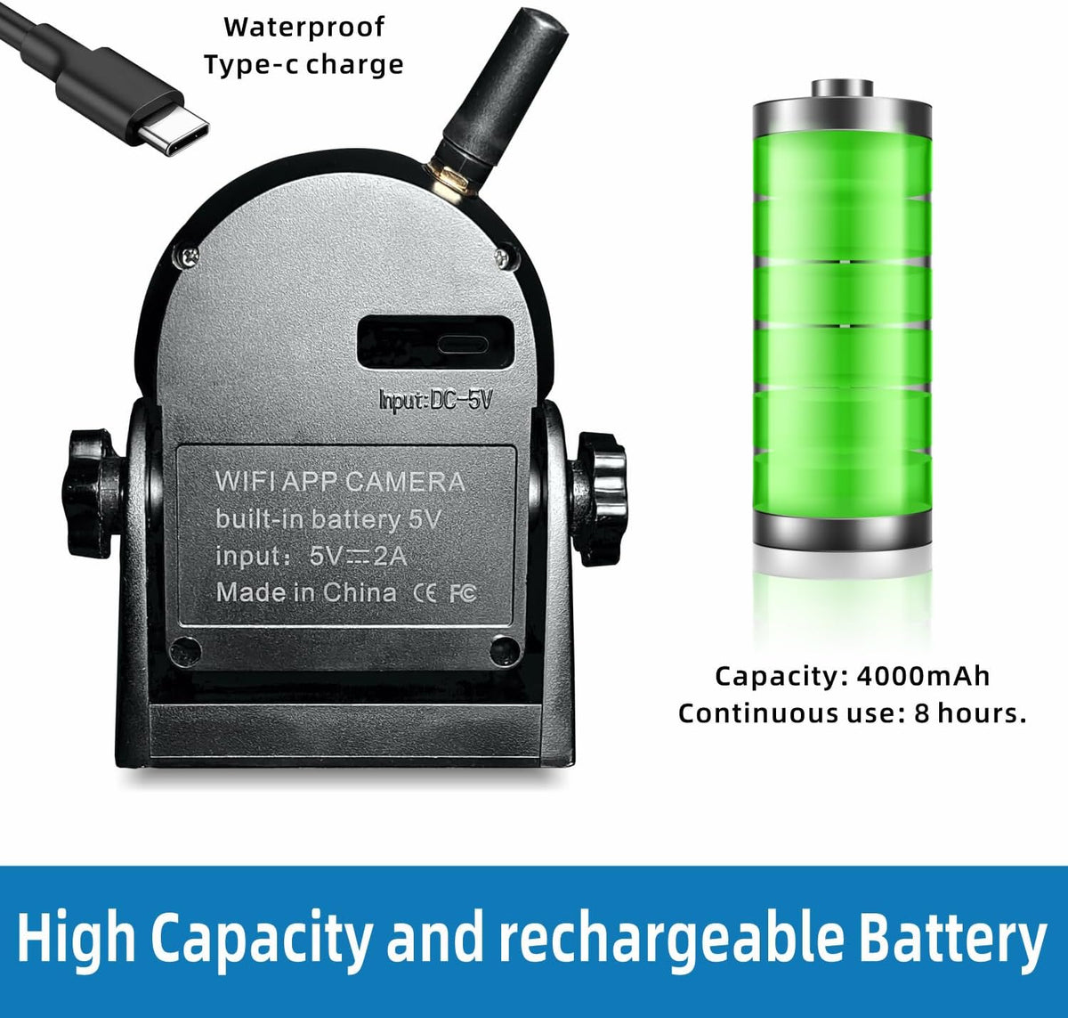 720P WiFi Backup Camera-Wireless Magnetic Reversing Camera with Rechargeable Battery, for Hitching Gooseneck Horse/Fifth Wheels Camper/RV/Trailer/Truck/Minivan, IP68 Waterproof