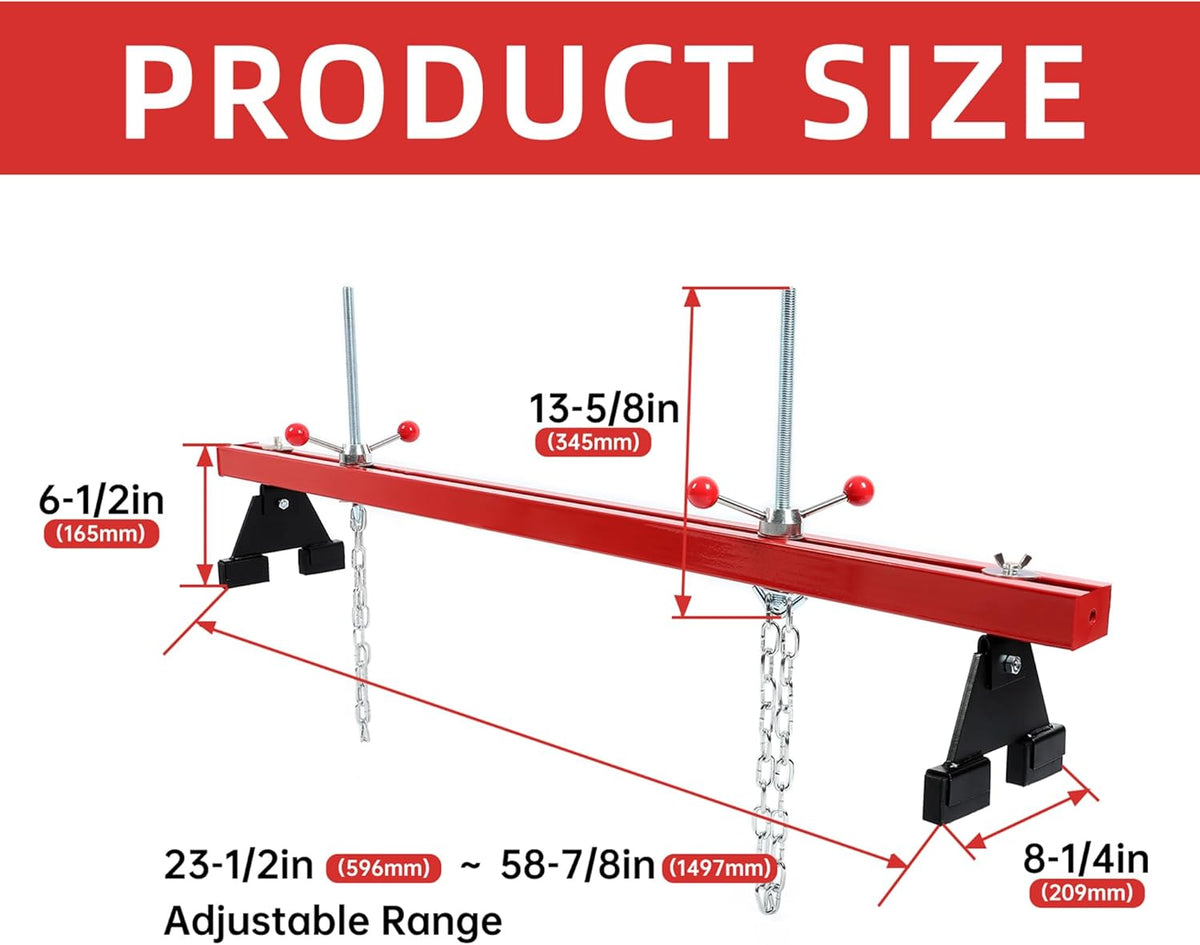 KUAFU Engine Support Bar 1100lbs Capacity Motor Transverse Bar with 2 Points Lift Holder Dual Hook Cross Hoist Engine Hoist for Home Garages & Auto Repair Shop