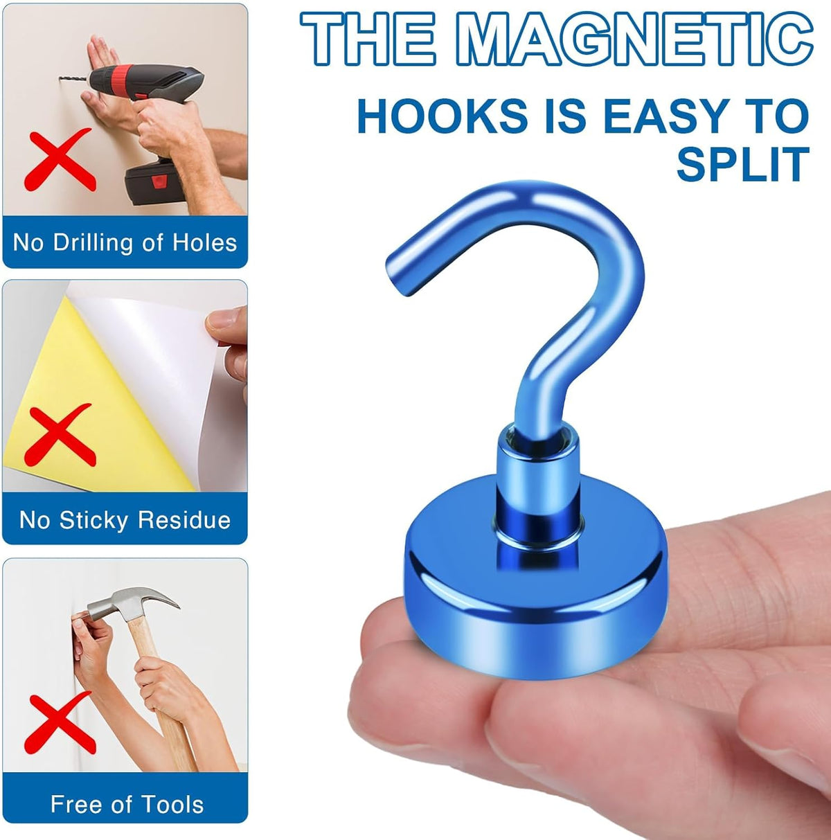 LOVIMAG Magnetic Hooks for Cruise Cabins, 40lbs Blue Magnetic Hooks for Classroom, Strong Magnets with Hook for Hanging, Neodymium Magnet Hook for Fridge, Ceiling, Locker, Camper, Travel-25 Pcs