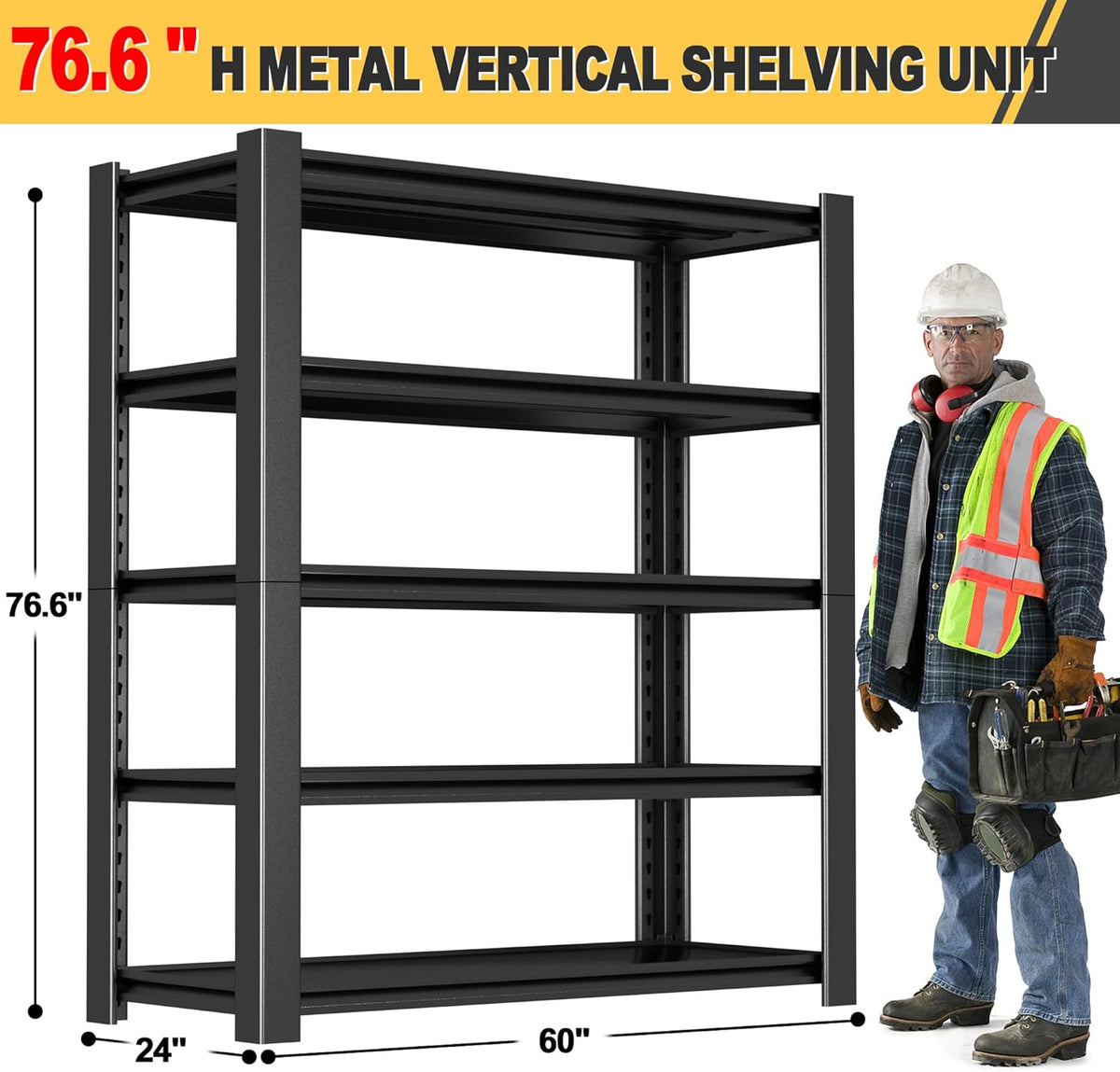 76" H x 60" W x 24" D 5-Tier Heavy Duty Garage Shelving Unit, 3000 LBS Capacity Metal Storage Rack,Adjustable Steel Shelves for Garage, Warehouse, Basement, Pantry, Workshop.3 Pack