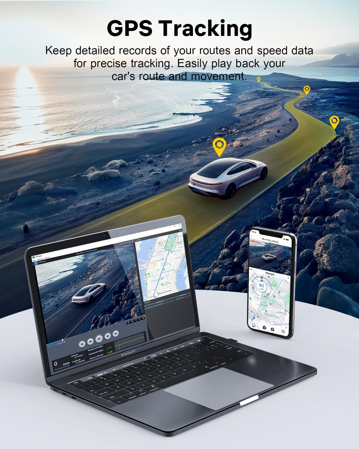 GKU Dash Cam Front and Rear, 3.18'' Touchscreen, 4K+1080P Dashcam, Built-in GPS, 5.8GHz WiFi Dash Camera for Cars with 24H Parking Monitor, Night Vision, WDR, Supports 512GB Max