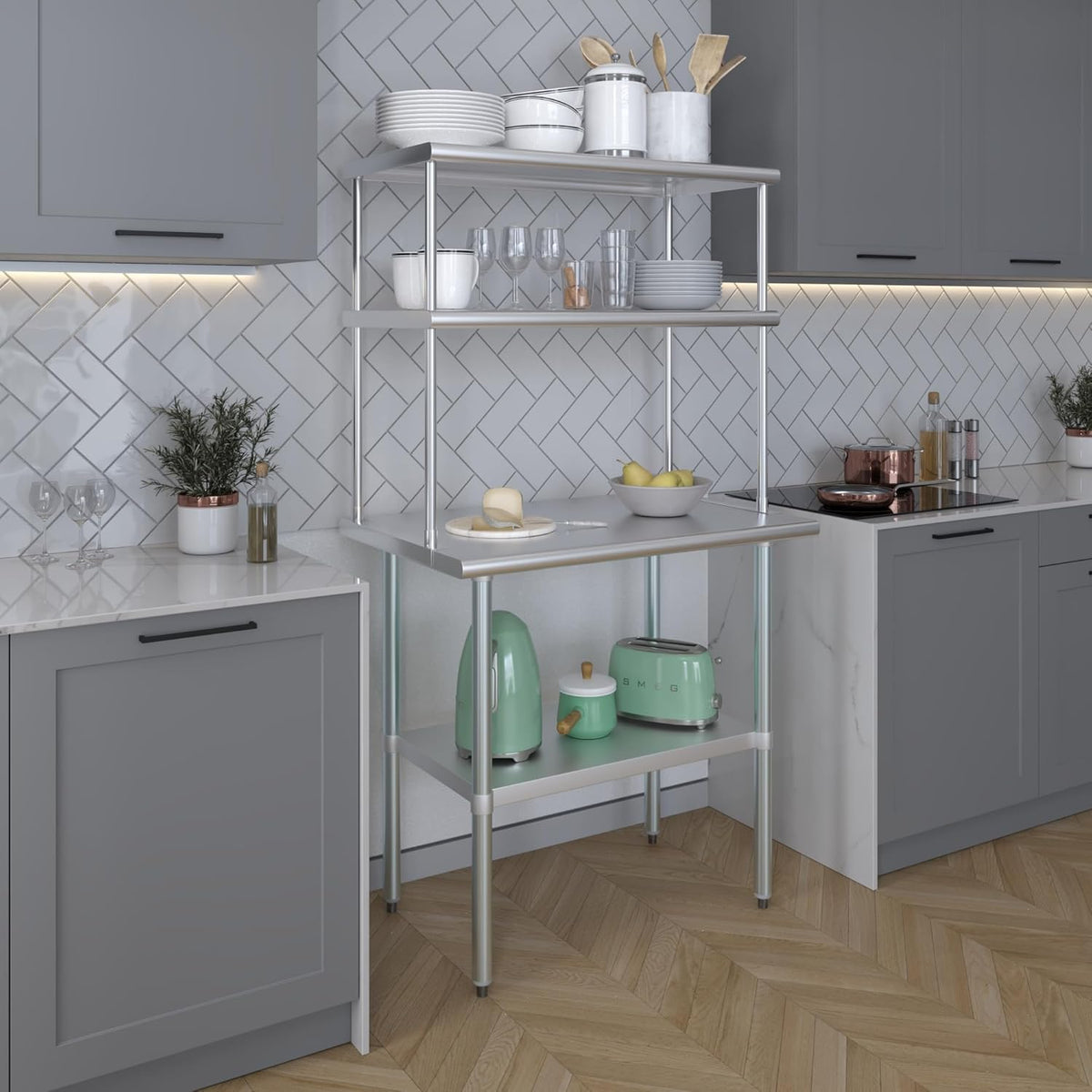 Amgood Stainless Steel Work Table Double Tier Overshelf | Metal Kitchen Prep Table & Shelving Combo (24" x 36" Work Table + 18" Overshelf)