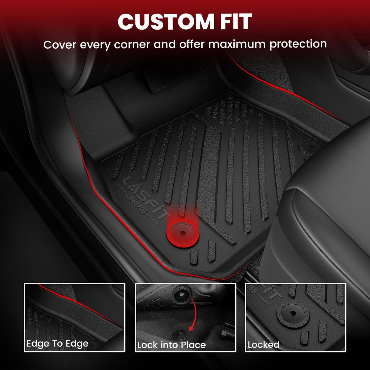 LASFIT Floor Mats for Toyota Camry 2015-2017 (Not Fit Hybrid) LE/SE/XLE/XSE, Custom Fit TPE All Weather Floor Liners for 2017 2016 2015 camry1st & 2nd Row Car Mats, Black