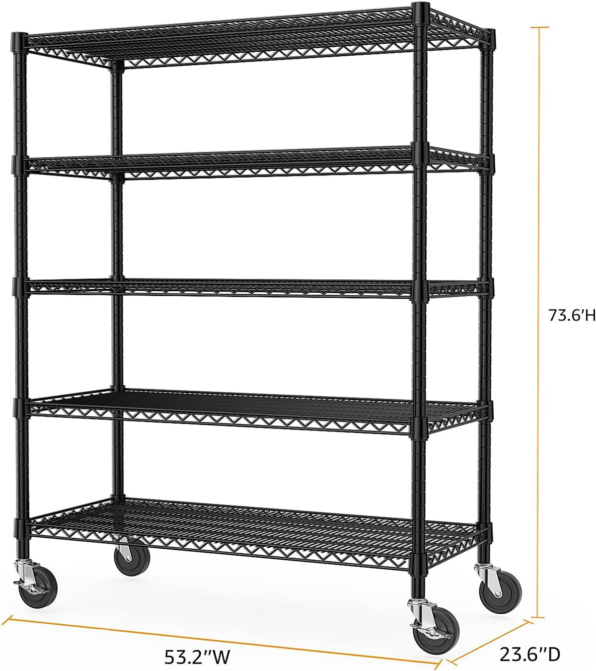 Garage Shelving 5 Tier Industrial Metal Shelving Units for Commercial, Basement, Pantry, Warehouse, School, Black Heavy Duty Easy Assembly 23.6" D x 53.2" W x 73.6" H