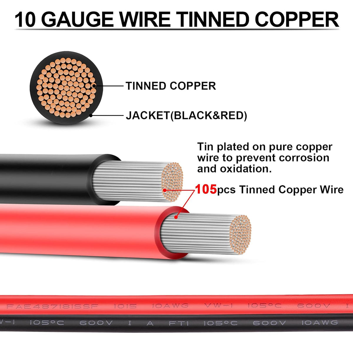 10 Gauge Wire - iGreely 30 FT Red & 30 FT Black 10 Gauge Tinned Copper Electrical Wire Cable for Solar Panel Car Audio Automotive Trailer Marine Harness Wiring 10AWG 30Ft