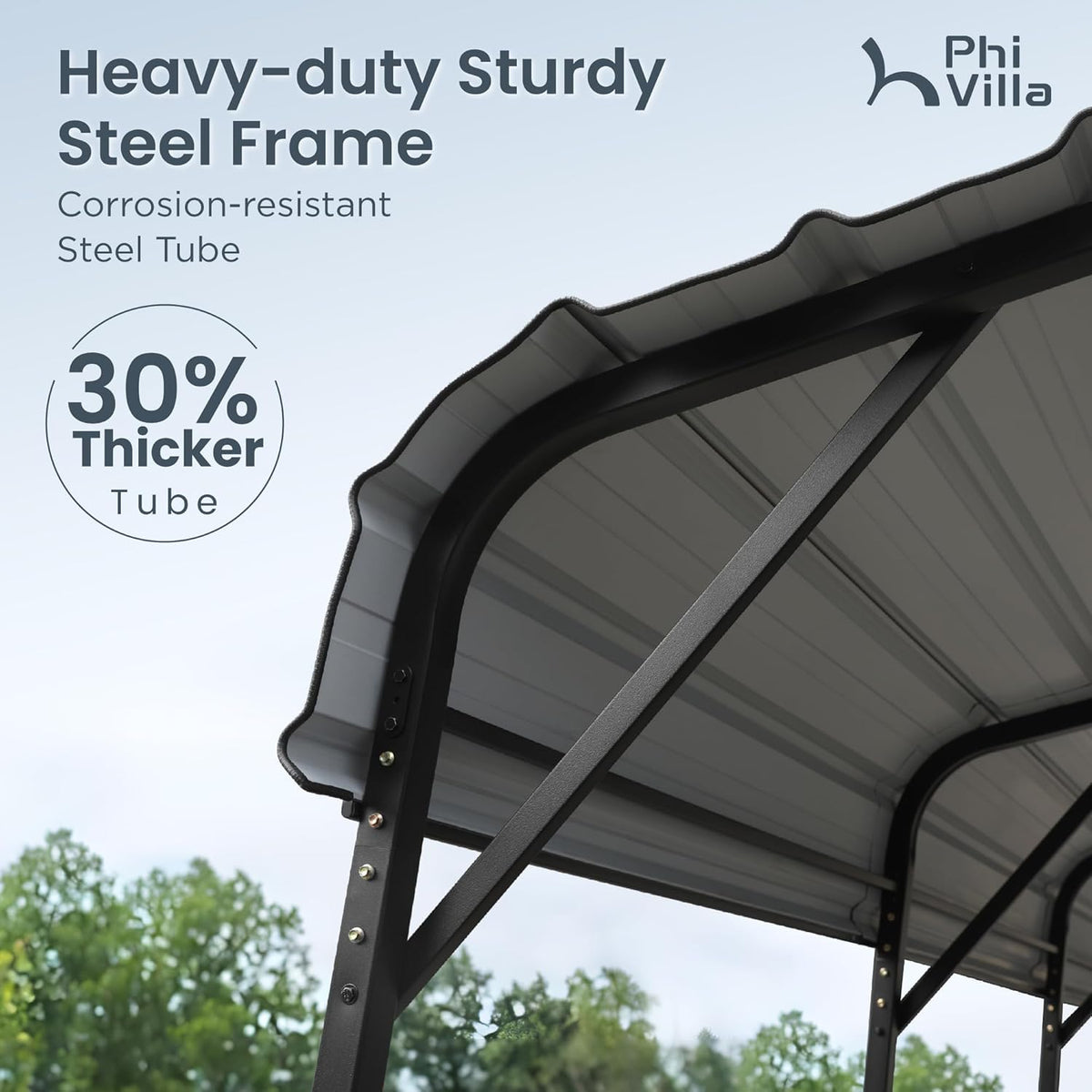 PHI VILLA 25 x 14 ft Heavy Duty Metal Carport with Galvanized Steel Roof for RVs, Cars, Boats, and Tractors