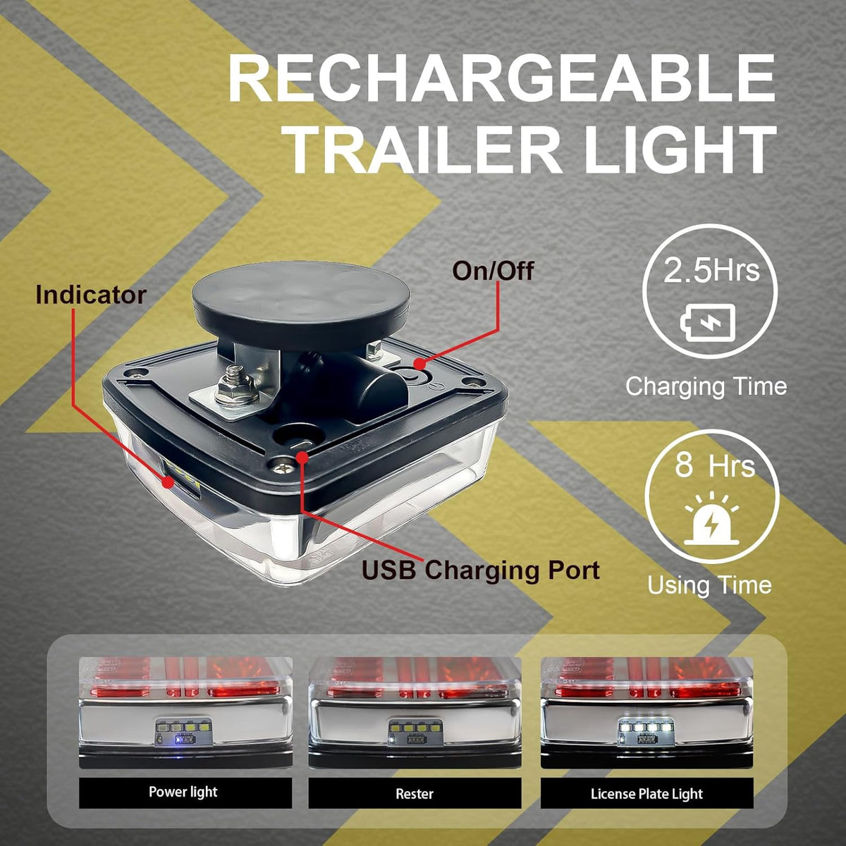 Agrieyes Wireless Trailer Lights, Magnetic LED Trailer Light Rechargeable, Portable Tow Lights Kit for Trucks, Wrenker, Boat, RV, Caravan, DOT Compliant