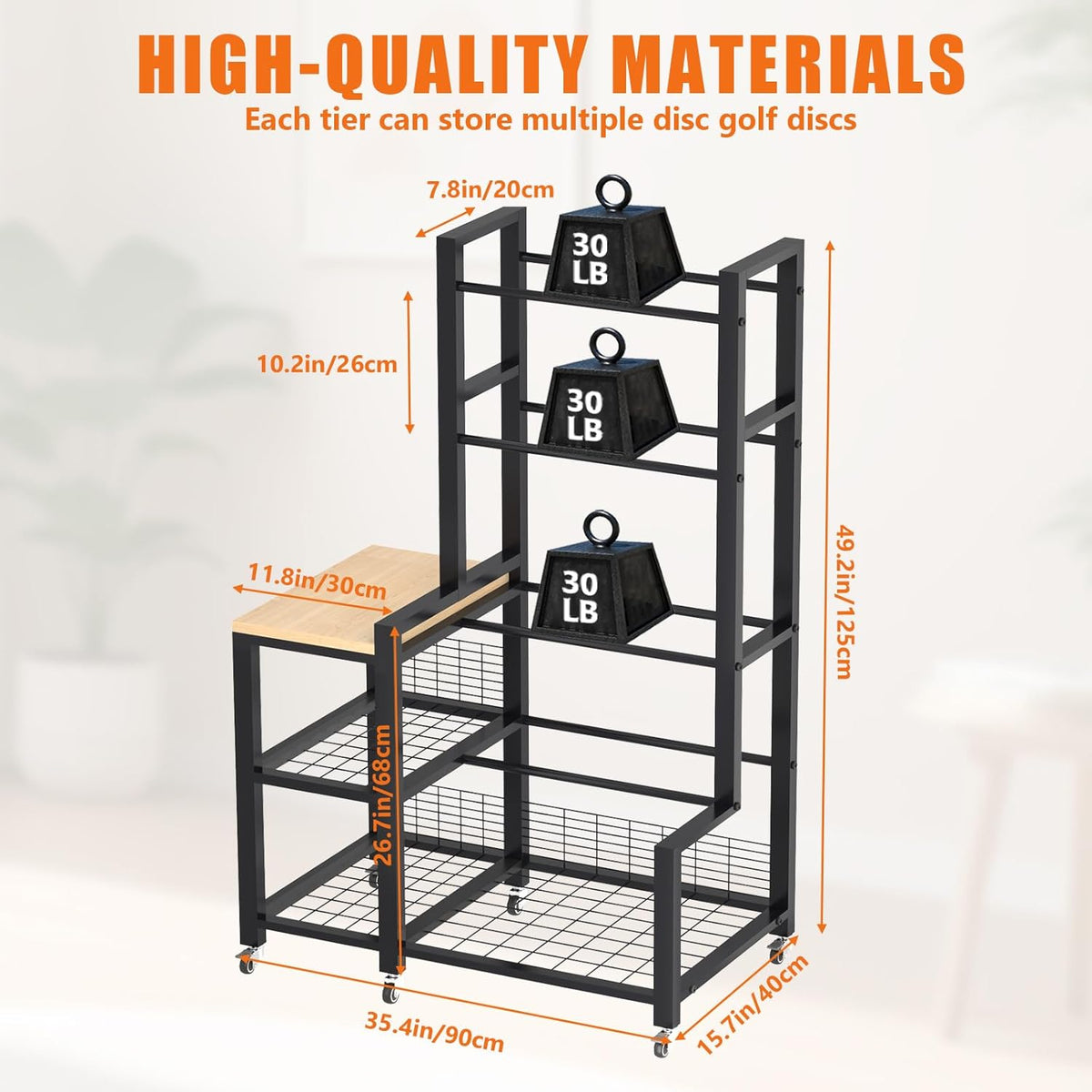 Disc Golf Storage Rack with Wheels – Heavy Duty Metal Disc Golf Rack for Discs, Backpacks & Accessories – Ideal for Garage, Home, or Store Display