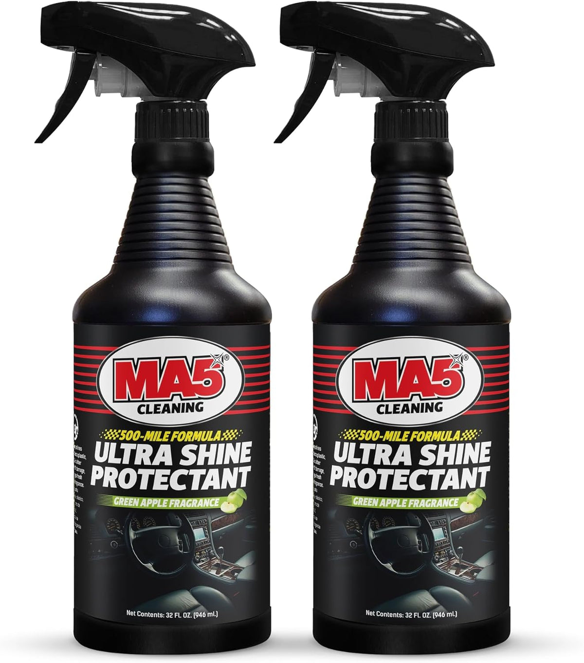 MA5X Ultra Shine Protectant | Car Interior Cleaner | Multi-Surface Car Interior Protectant with Green Apple Scent | UV Resistant | 32oz Spray Bottle | Pack of 2