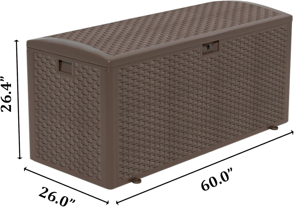 180 Pro Gallon Waterproof Outdoor Storage Bin Resin Deck Box for Patio, Poolside, and Garden, Lockable & UV-Resistant, Brown
