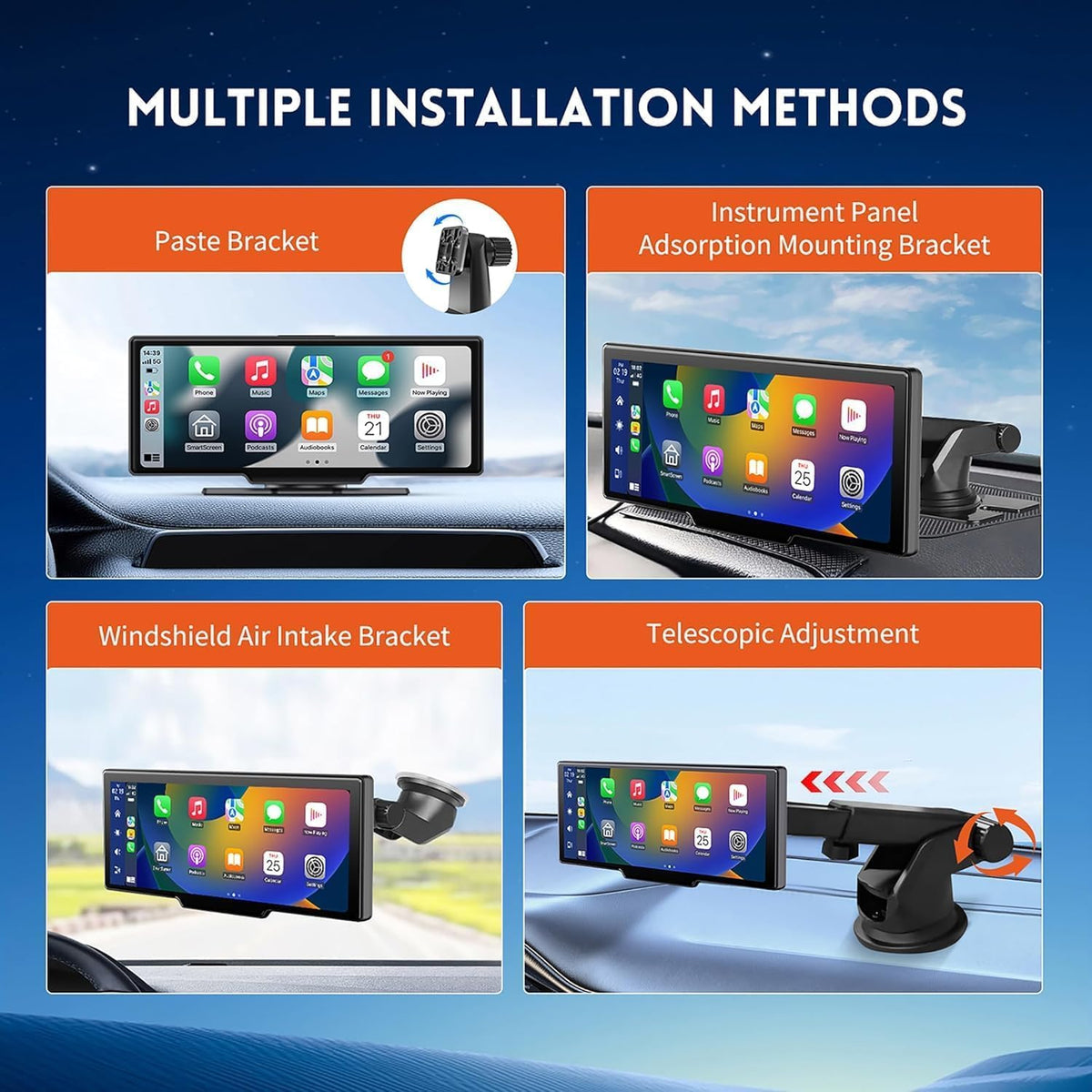 10.26" Wireless Carplay Screen, Portable Car Play & Android Auto Screen, Car Stereo with 4K Dash Cam, HD Touch Screen with 1080P Backup Camera/Mirror Link/Voice Control/GPS/AUX/FM for All Vehicles