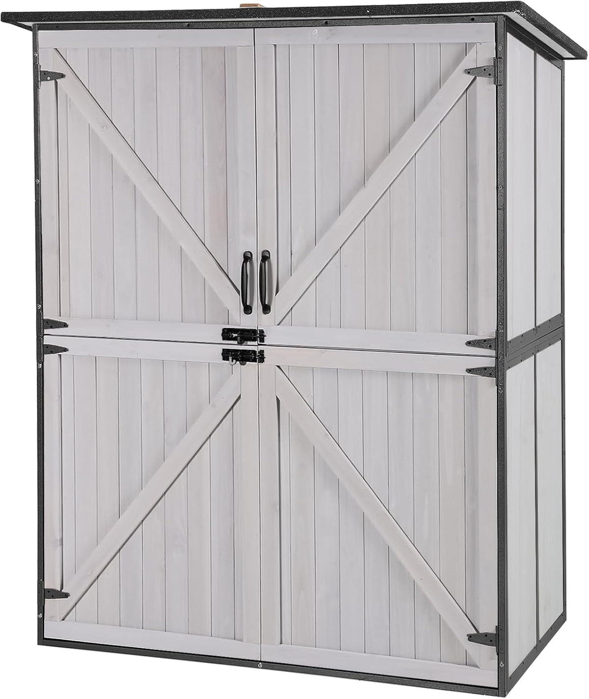 Aivituvin Outdoor Storage Shed Upgraded with Strong Metal Frame Garden Tool Shed Storage House Cabinet with Adjustable Shelfs and Wooden Floor 4.6 x 2.42FT (Off-White)