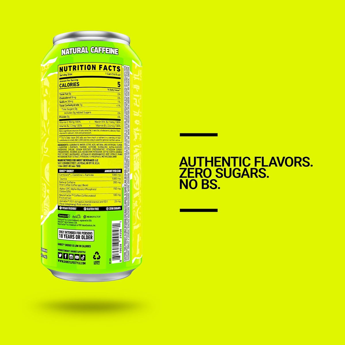 GHOST Energy Drink - 12-Pack, Citrus, 16oz Cans - Energy & Focus & No Artificial Colors - 200mg of Natural Caffeine, L-Carnitine & Taurine - Gluten-Free & Vegan