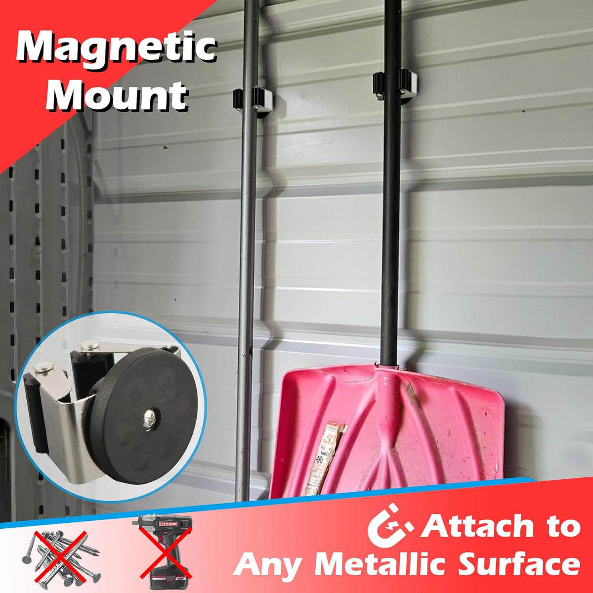 MUTUACTOR Magnetic Broom Holders,2PCS Anti-scratch Magnetic Mount Broom Holder with Rubber Grippers, 12lbs Heavy Duty Magnetic Tool Holders for Work Garage Laundry Kitchen RV Van Accessories