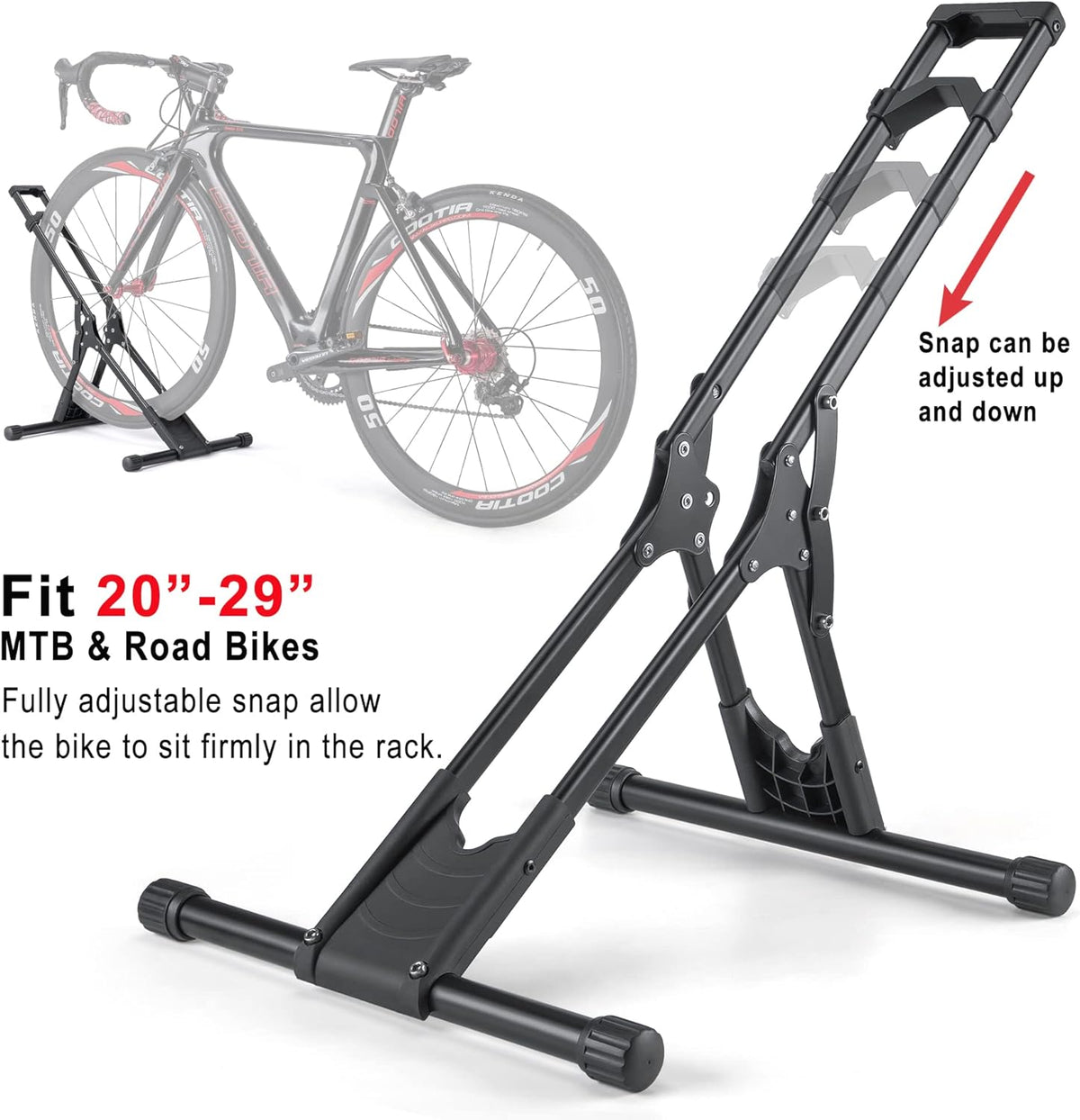 Bike Floor Stand Rack- Indoor Bike Stand for Garage/Home - Bike Storage Bicycle Parking Rack Fit 20”-29” Mountain Road Bikes (1 Bike Rack)