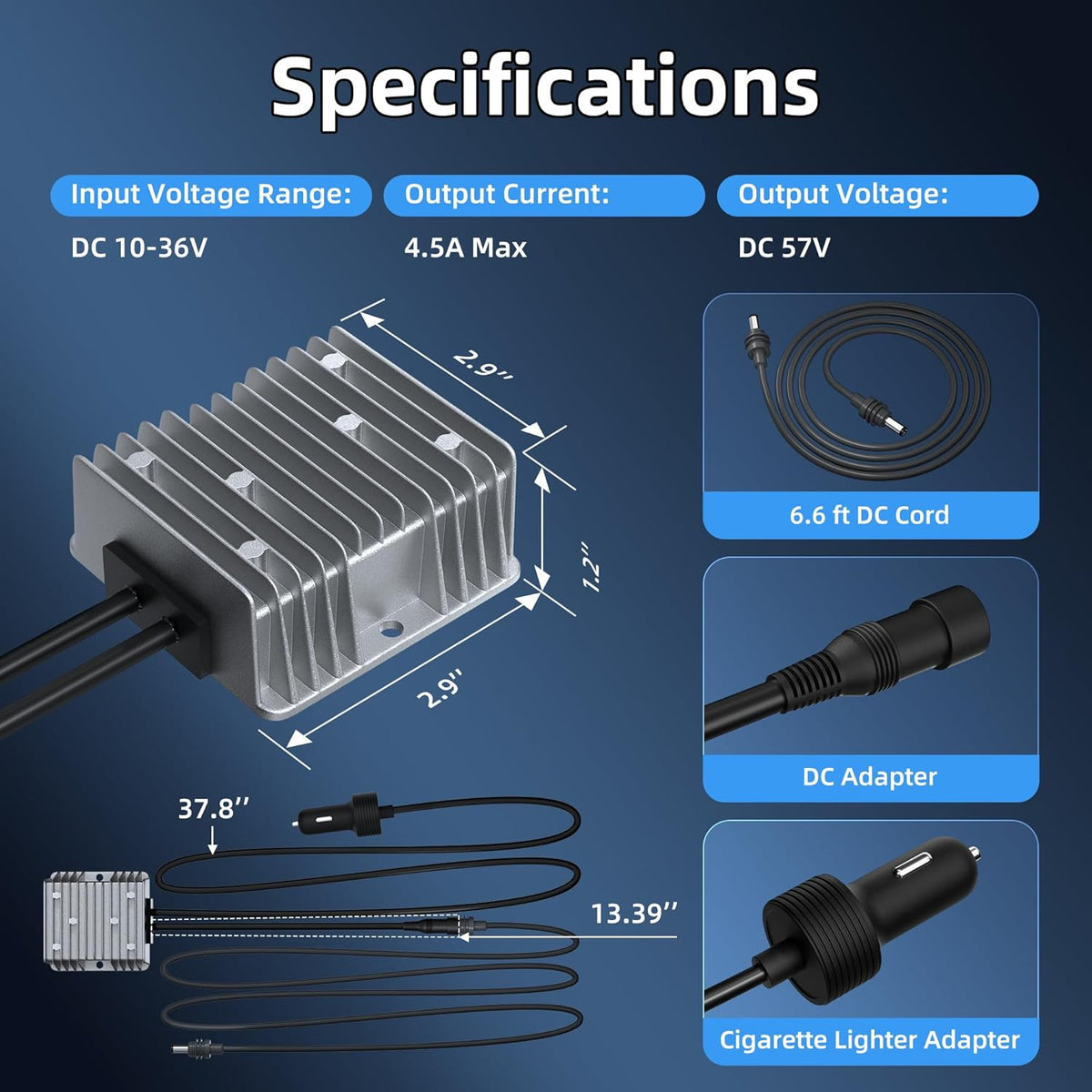 Starlink Gen 3 Step Up Cigarette Lighter Adapter with DC Cable, 57V 4.5A Output, 10V-36V Input, 18 AWG Starlink Gen3 Car Charger, Waterproof, Portable, High Efficiency, Stable