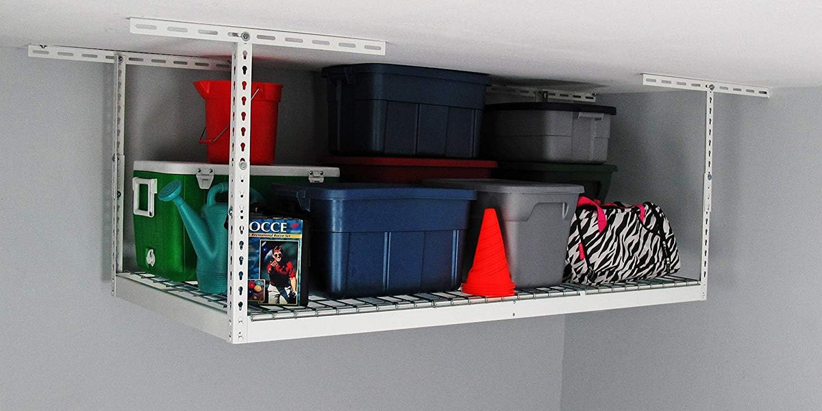 MonsterRax Garage Ceiling Storage Rack - Heavy Duty 400 lb Capacity, Adjustable Shelving, Ceiling Mount, 3x6 White (12"-21")