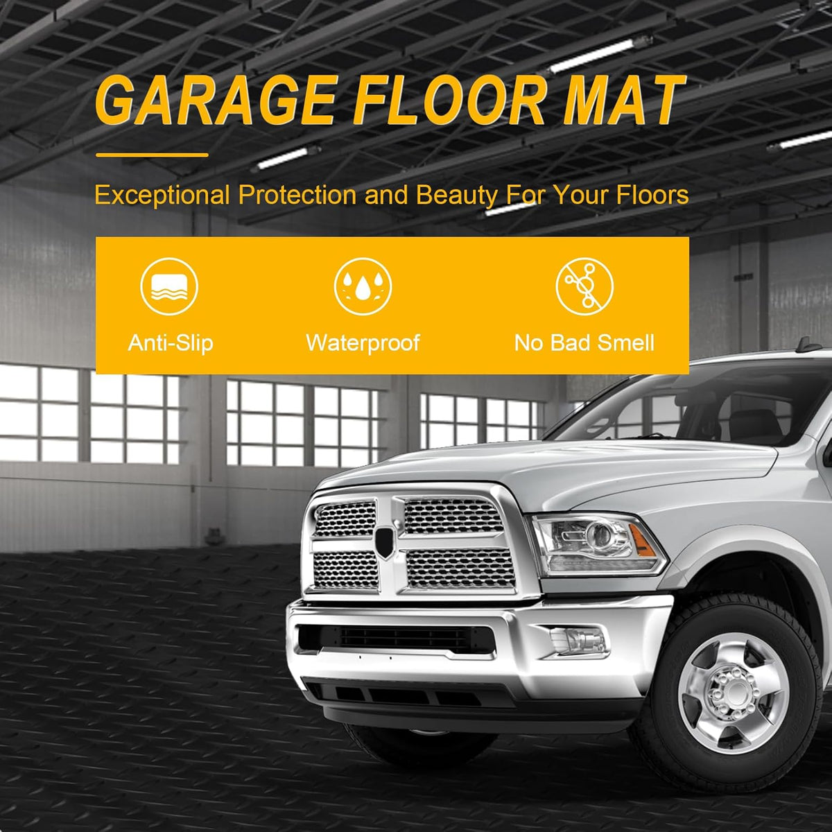 7.5x20 FT Garage Floor Mat, 2.8mm Thickened Flooring Roll with 20Pcs Tapes, Diamond Plate PVC Rubber Trailer Mat, Non-Slip Floor Protector Mat for Garage, Warehouse, Gyms, Trailer(Black)