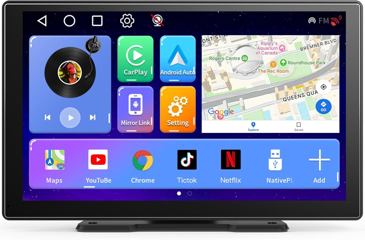 [Android& 2+32G] 9 inch Wireless Apple Carplay and Android Auto, 4 Core IPS Touch Screen Mirror Link, with 1080P Rear Camera and Support OTA Update, GPS Navigation, Netflix, YouTube, Tictok