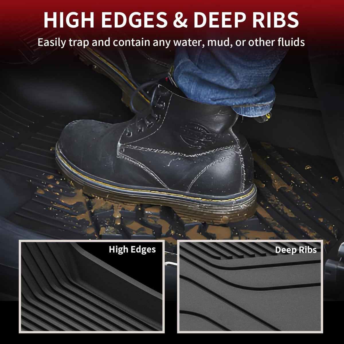 LASFIT Floor Mats for Tesla Model X 6 Seater & Model X Plaid 2025 2024 2023 2022 2021, All Weather TPE Custom Fit Floor Liners 1st & 2nd & 3rd Front & Rear Row Car Mats, Black