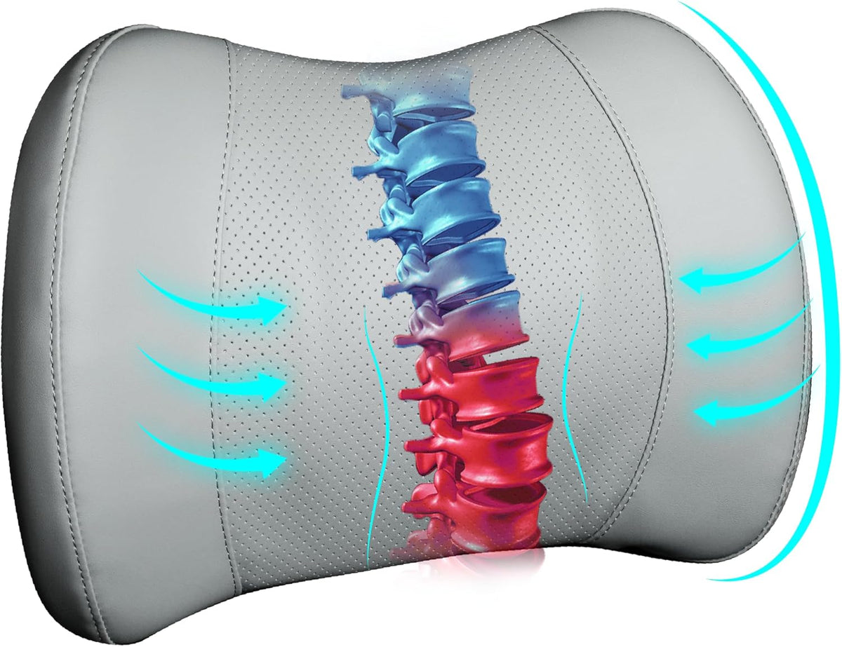 Classic Memory Foam Lumbar Cushion Provides Excellent Back Support and Pain Relief - Back Cushion for Driving, Chair Support for Car-Office Chair, Wheelchair - Classic Gray