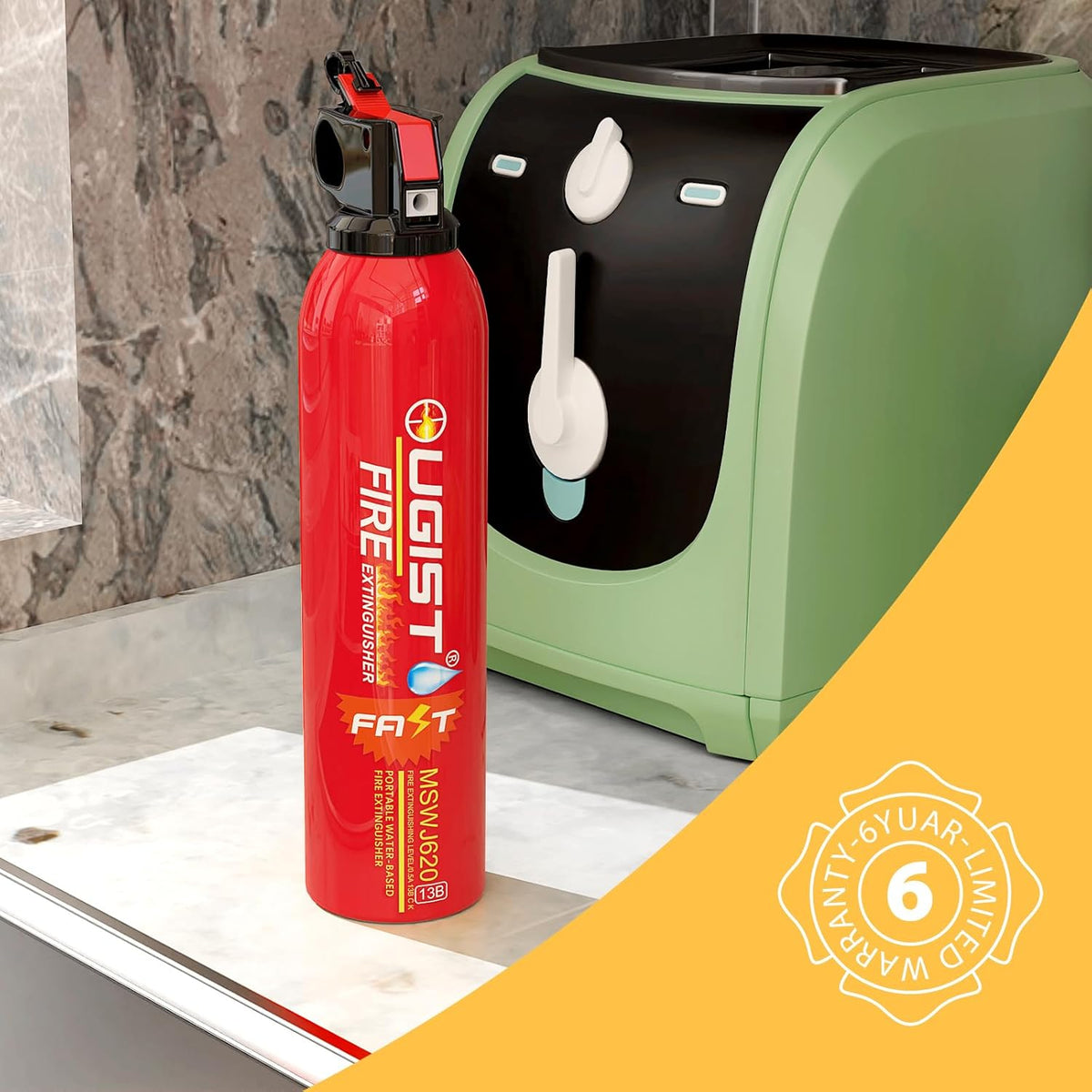 Water-Based Fire Extinguisher -2 Pack Portable for Home & Vehicle Use, Cold-Weather Safe, Prevents Re-Ignition - Ideal for Kitchen, Garage, Car