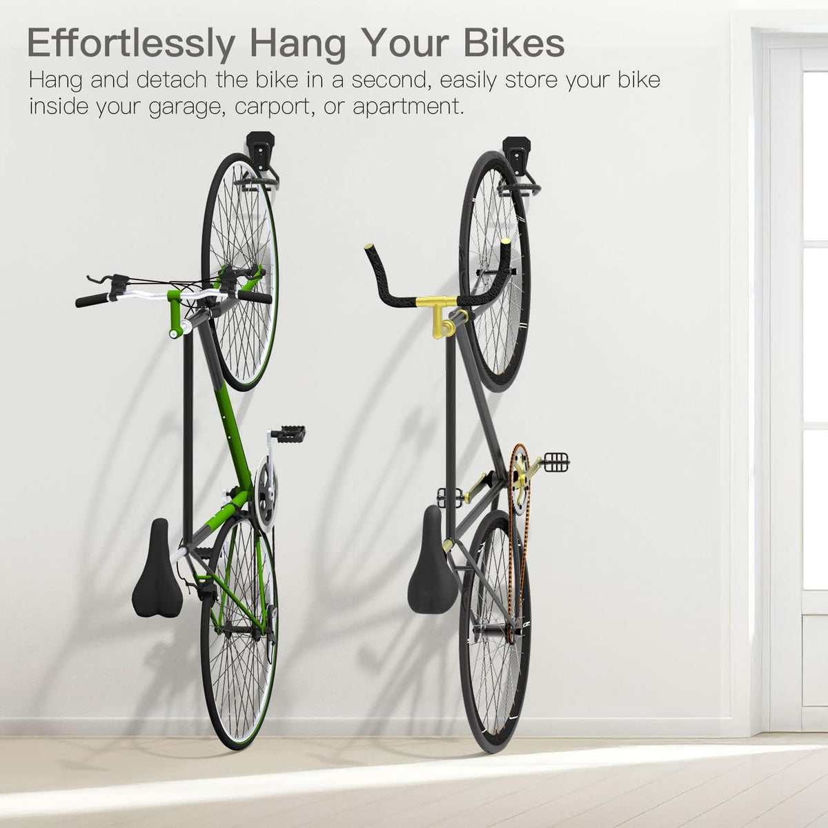 Bike Wall Mount with Fixed Hook, [2 Pack] Heavy Duty Bike Storage Rack, Bike Rack Vertical Stand for Garage - Easily Hang/Detach - with Screws Iron Bike Hanger Brackets