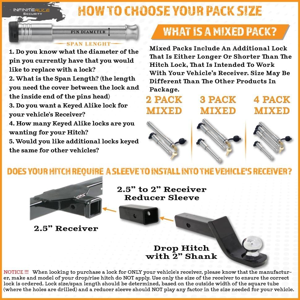 61671 | 3 Pack, Keyed Alike, Receiver Locks for 2" Receiver - Class III & IV