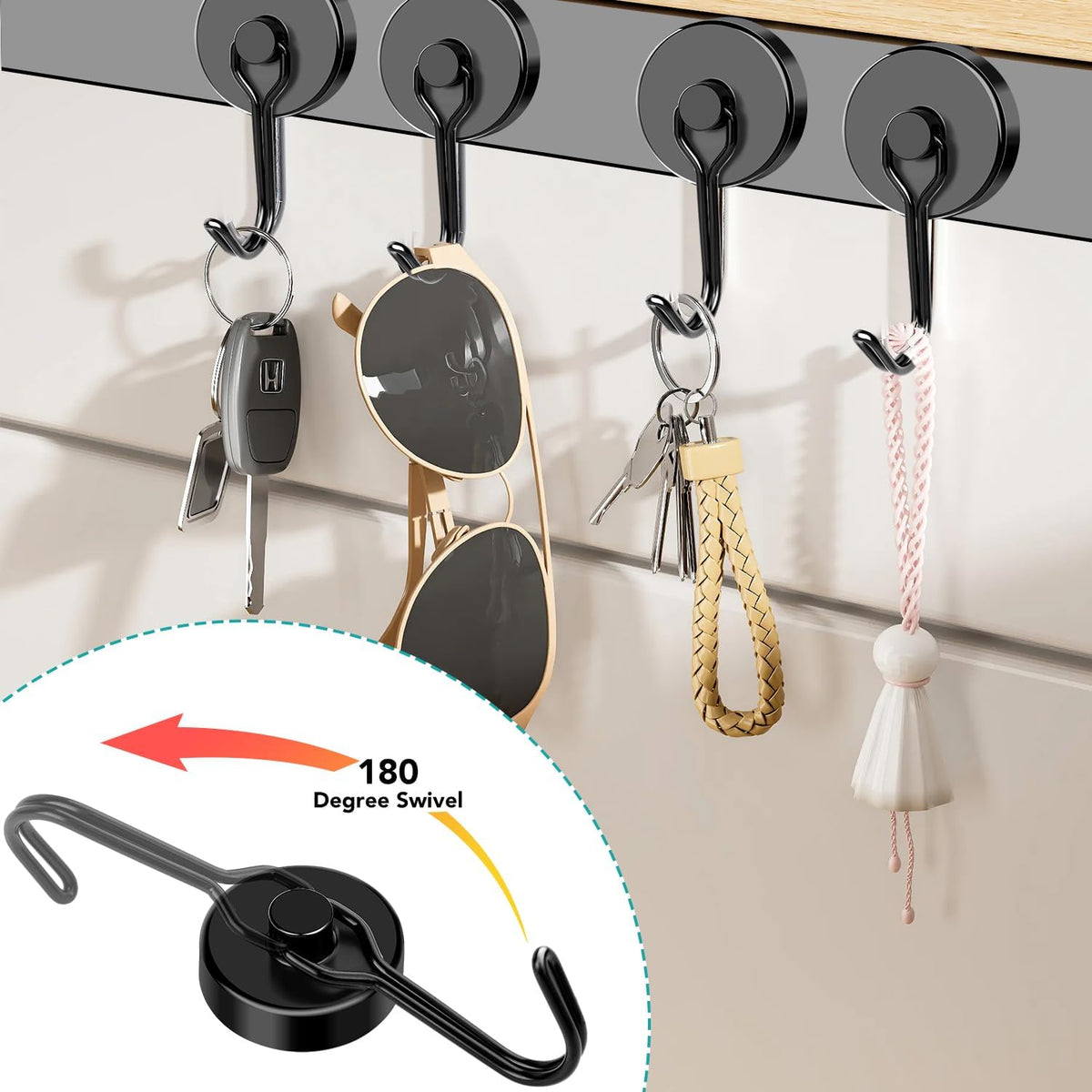 DIYMAG Black Magnetic Hooks,110LBS Strong Magnetics Heavy Duty, Magnet Hook with Metal Hanger for Hanging Refrigerator Home Kitchen Office, 4Pack