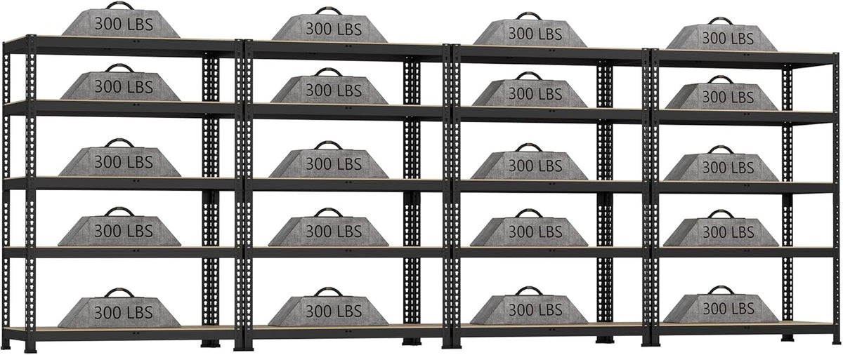 4 Packs 35.5" W x 16" D x 71" H Adjustable Garage Storage Shelves - 5-Shelf Heavy Duty Shelving Unit, Metal Utility Storage Organizer Racks for Warehouse Pantry Closet Kitchen, Black