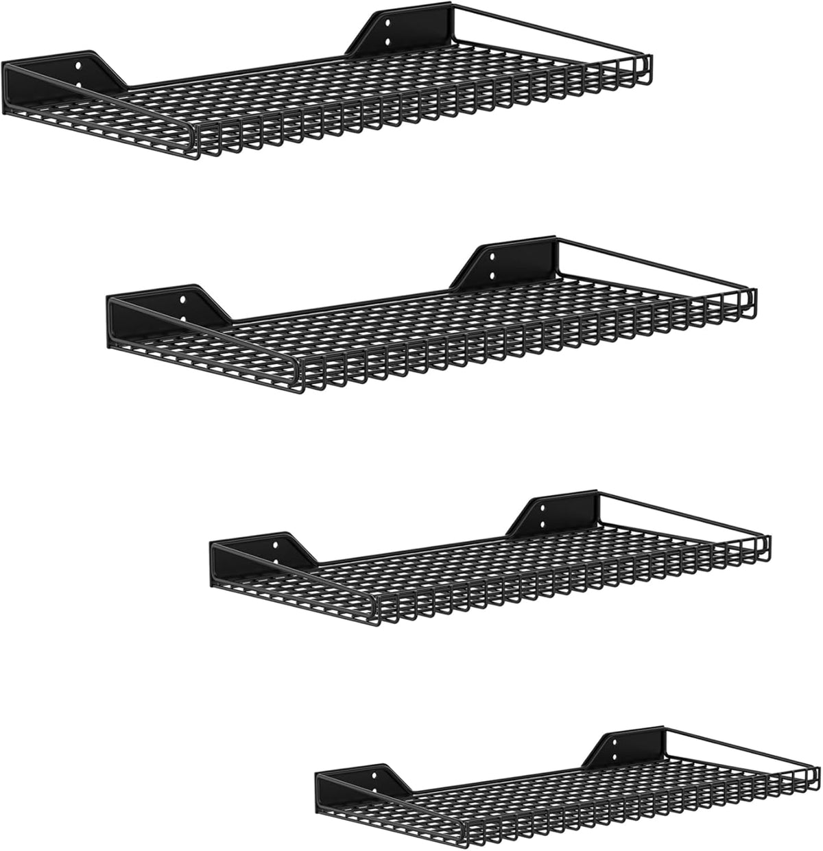 WALMANN Garage Wall Shelf, 4 Wall-Mounted Storage Shelves for Garage, Closet, Laundry Room, Heavy Duty Wall Shelving, Holds Up to 65 Lbs(Black, 4 Shelves)