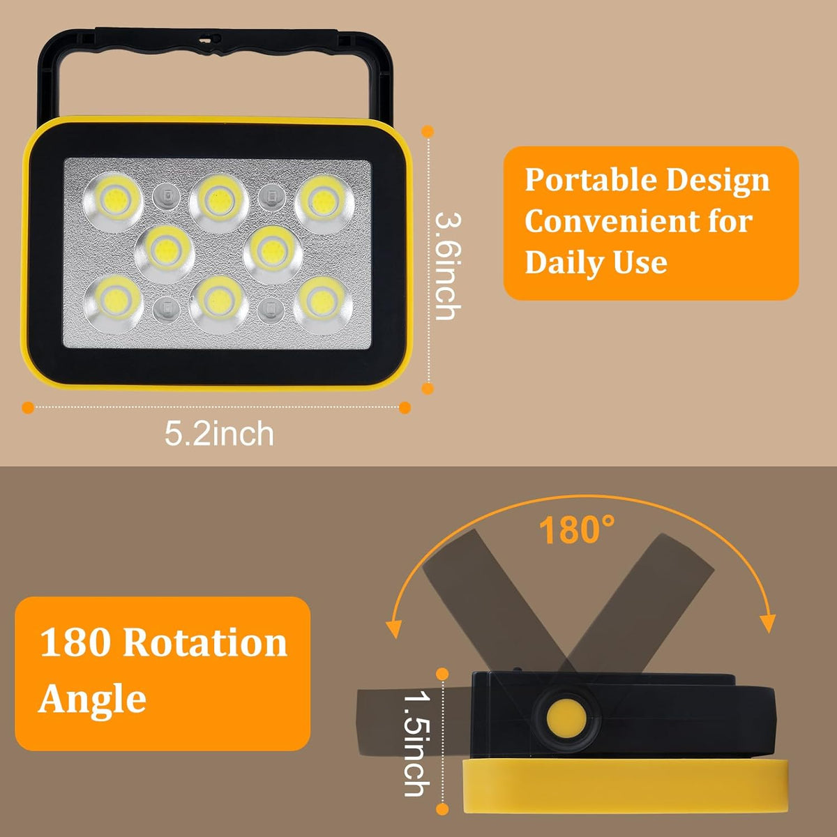 4 Pack Work Light Portable COB LED Super Bright Rechargeable Flood Light Working Lamp Stand USB Cordless Battery Powered Worklight Tool for Outdoor Camping