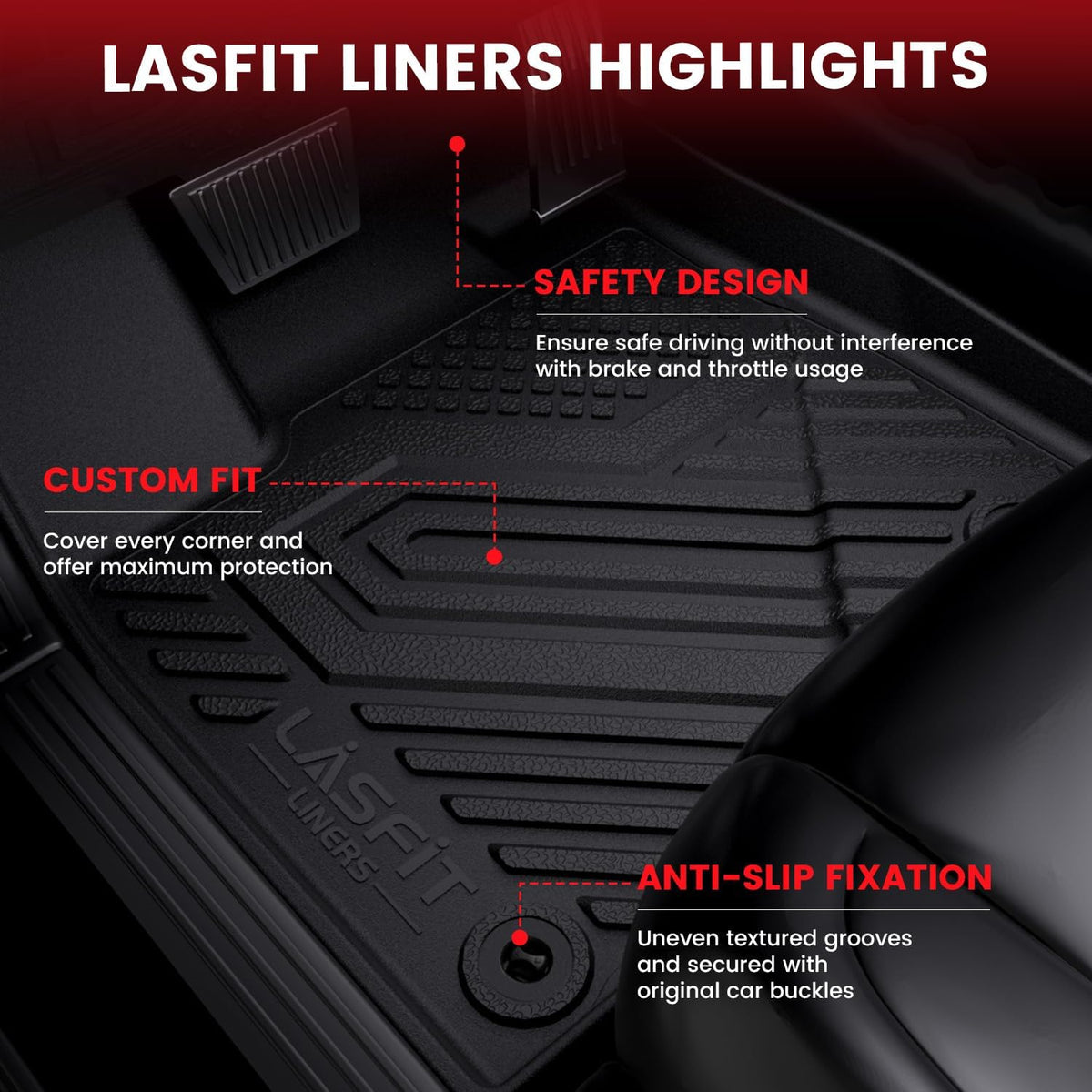 LASFIT Floor Mats Fit for Lexus 2025 2024 2023 2022 NX/NX250/NX350 (Not for Hybrid), All Weather Car Mats for Lexus NX 250/NX 350/NX 350 F Sport TPE Heavy Duty Floor Liners,Front & Rear Rows,Black