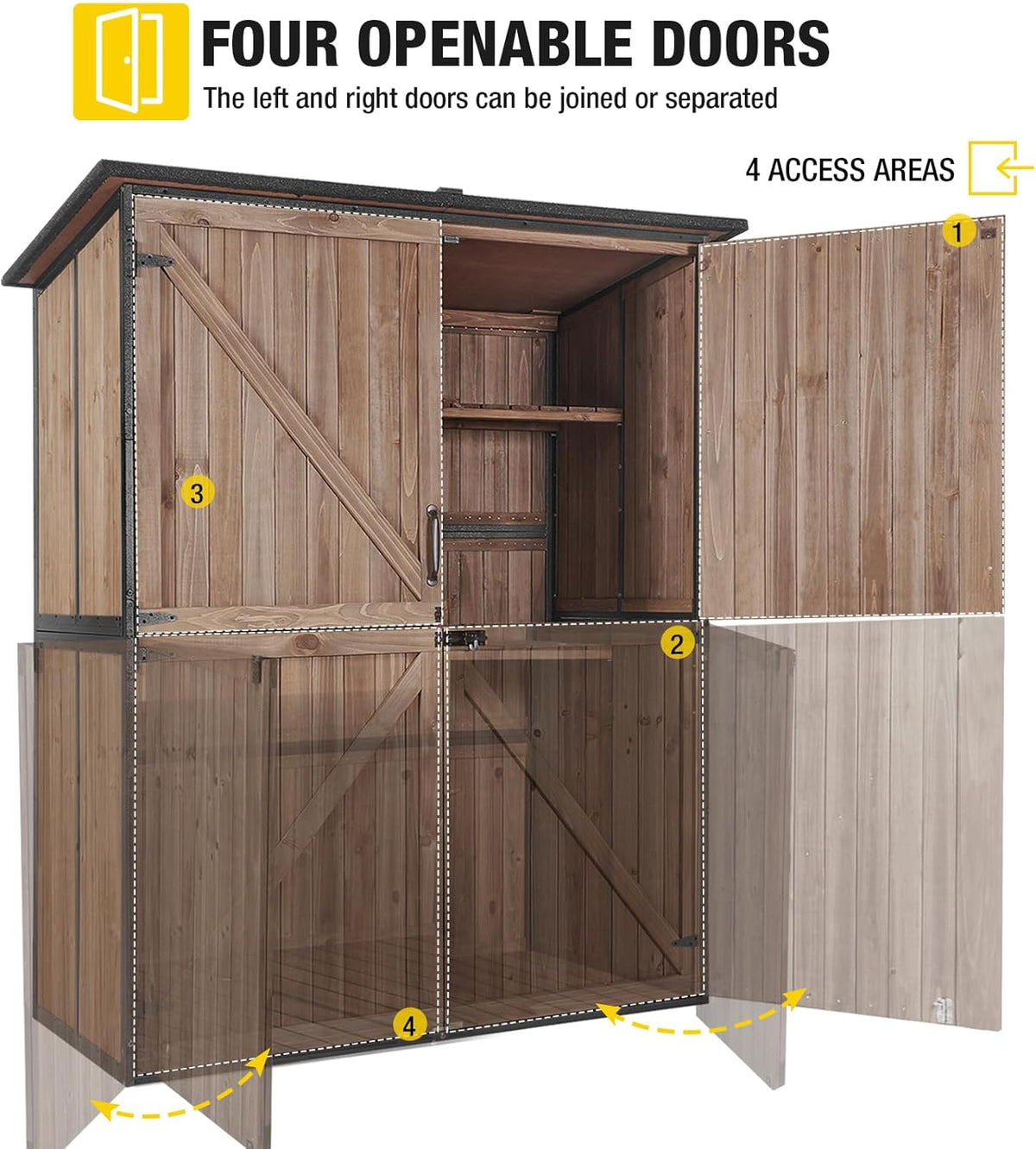 Aivituvin Outdoor Storage Shed Upgraded with Strong Metal Frame Garden Tool Shed Storage House Cabinet with Adjustable Shelfs and Wooden Floor 4.6 x 2.42FT (Dark Brown)