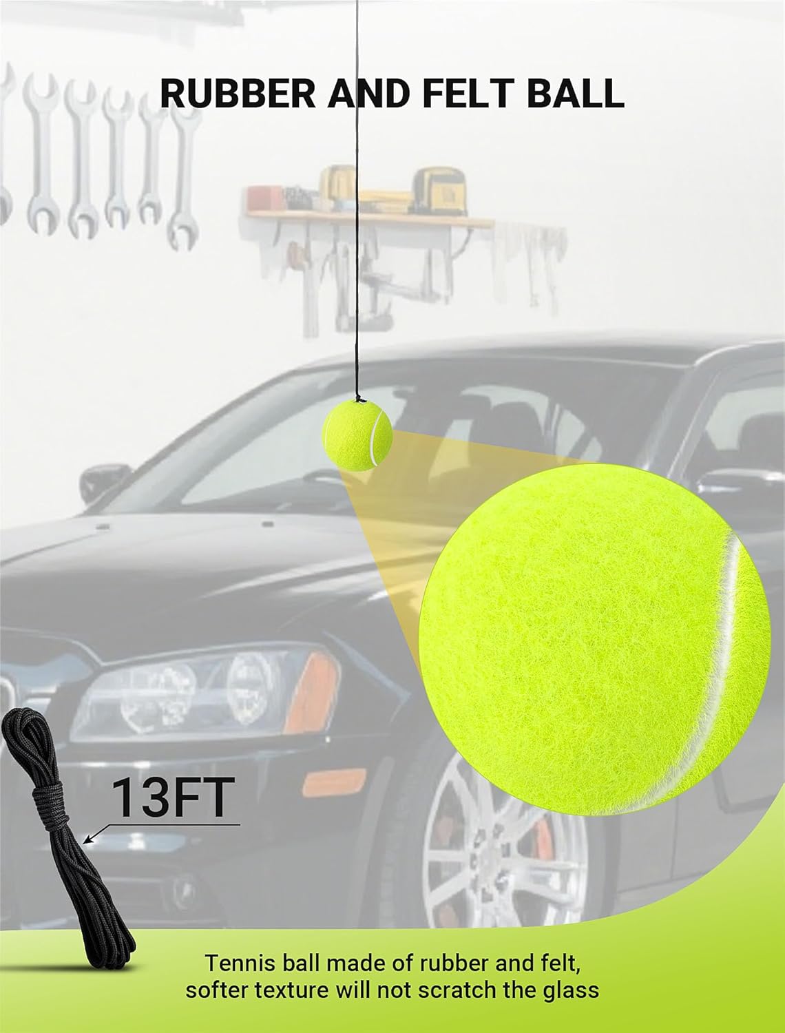 2-Packs Tennis Ball Garage Parking Aid with Non-Elastic String, Precise Garage Car Stop Indicator w/Adjustment Buckle, Easy Installation, Parking Stopper Assist for Garage Accessories