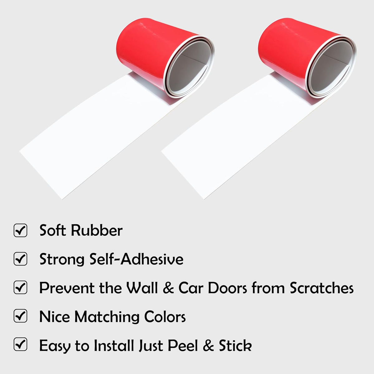 Rubber Bond Garage Wall Protectors - 6x48 Inches 2 Pack Strong Self-Adhesive Rubber Bumper Protectors for Garage Walls - Anti-Scratch and Waterproof Garage Wall Protector for Car Doors (White)
