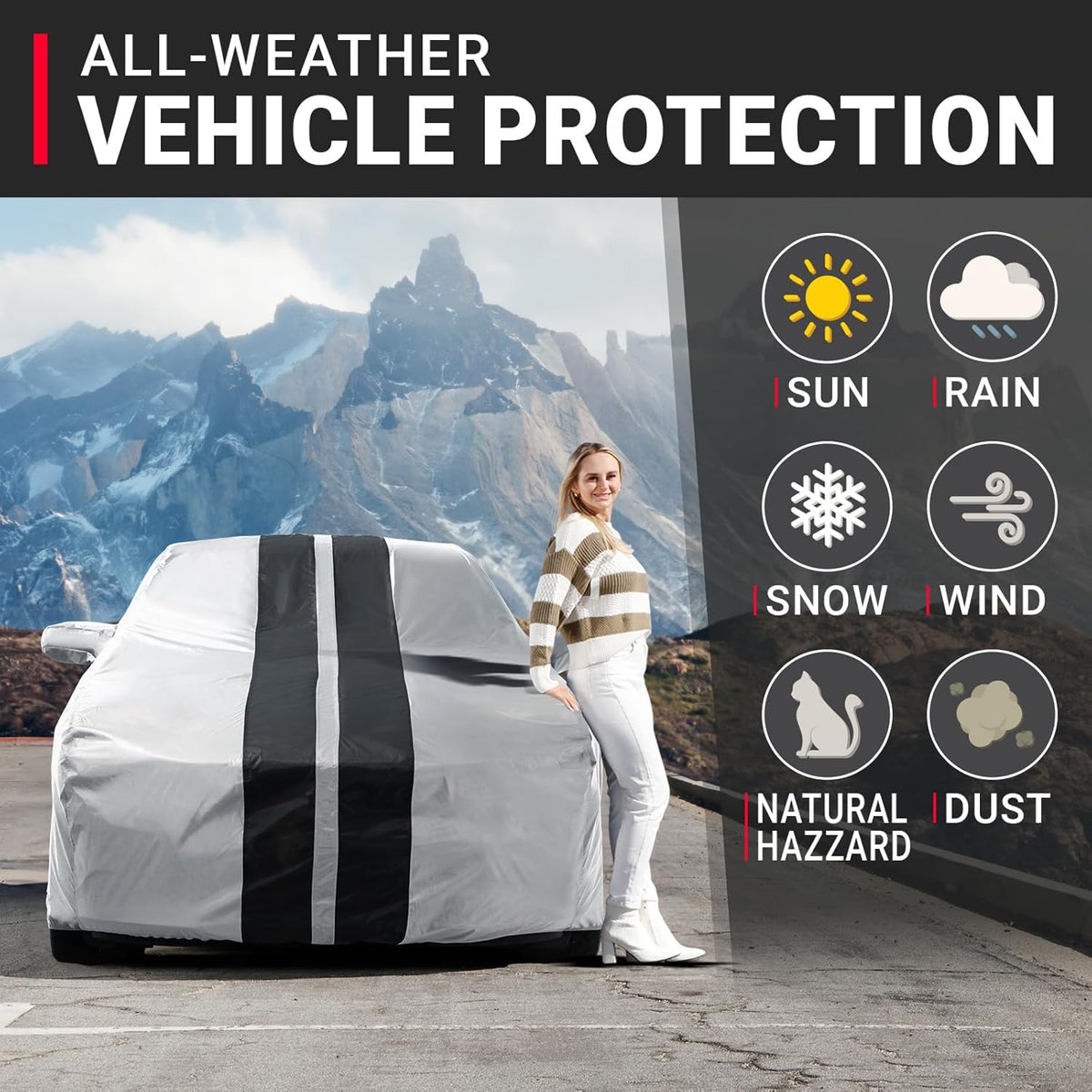 iCarCover Custom Car Cover for Buick Verano (2012-2017) Waterproof All-Weather Rain Snow UV Sun Protector Full Exterior Indoor Outdoor Car Cover (Stripe - Gray/Black)