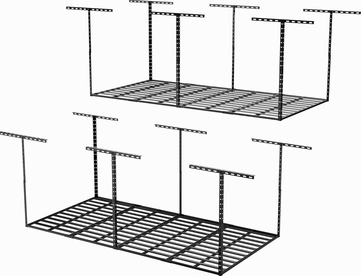 SunsGrove 4x8 Garage Storage Overhead Rack Organization, Adjustable Ceiling Mounted Storage Racks, 800LBS Weight Capacity, 22"-40" Ceiling Dropdown, 2 Pcs, Black