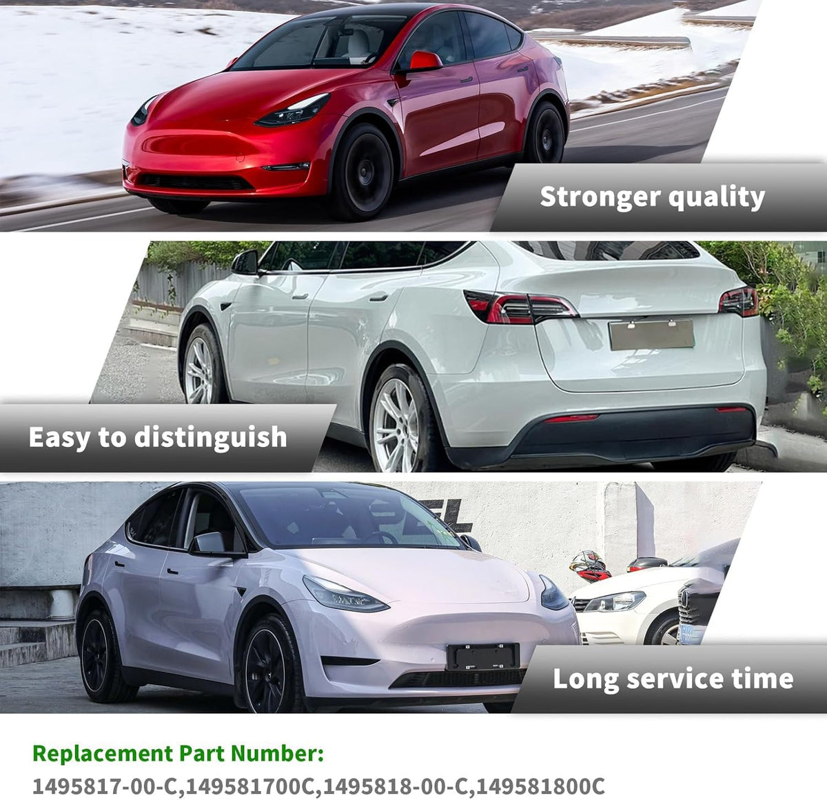 149581800C Tail Rear Bumper Reflector Red Pair LH RH Compatible with Model Y 2023 2022 2021 2020