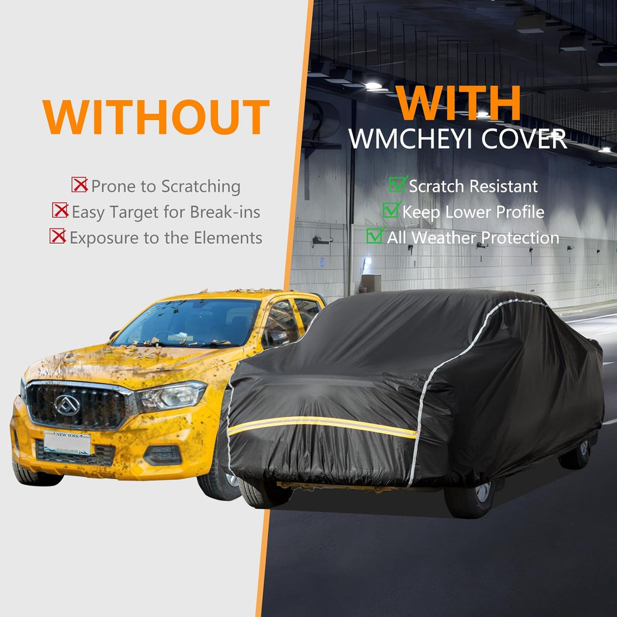 Pickup Truck Cover Waterproof All Weather, Outdoor Sun UV Rain Pickup Protection,6 Layer Heavy Duty Truck Cover, Length Up to 233 Inch(233"*79"*78")