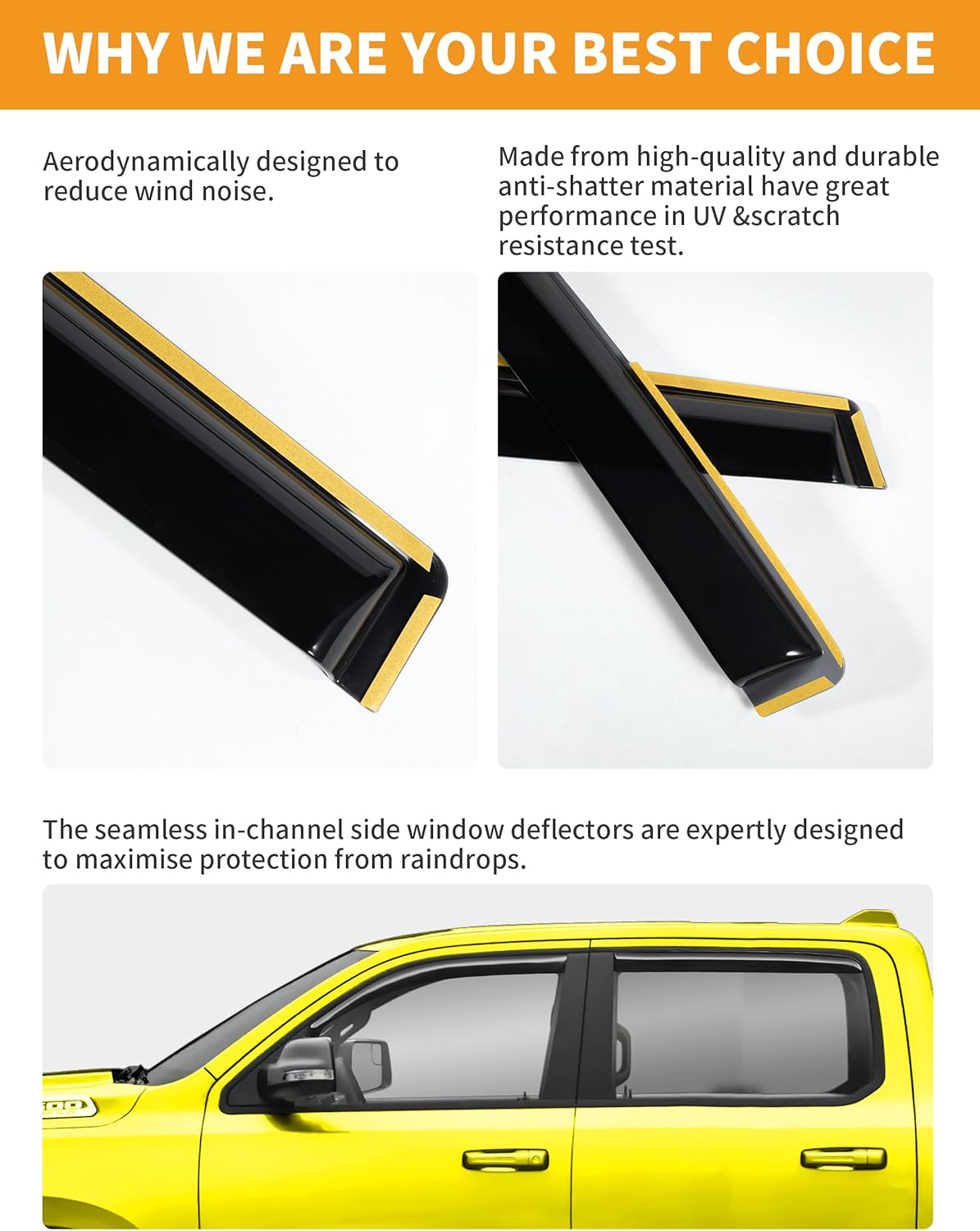 in-Channel Window Rain Guards Fit for Truck Toyota Tundra 2022 2023 2024 2025 CrewMax, Extra Durable Window Deflectors Vent Visors Shades Exterior Car Accessories Visors Rain Guards