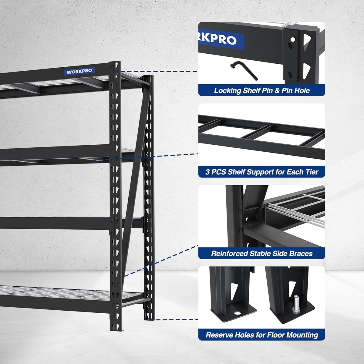 WORKPRO 68" Ultra Wide 4-Tier Metal Garage Shelving Unit, 68"W x 24"D x 65"H, 7200 LBS Capacity, Heavy Duty Storage Utility Rack, Industrial Adjustable Shelves for Shop Warehouse Basement, Pack of 2