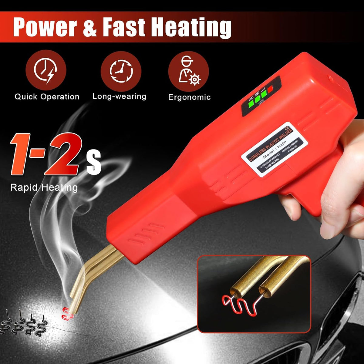 Upgraded 220W Cordless Plastic Welder, 1000PCS Staples, USB Rechargeable Cordless Car Bumper Repair Kit with 5000mAh Battery,Hot Stapler Kit, Plastic Welding Kit, Plastic Repair Kit