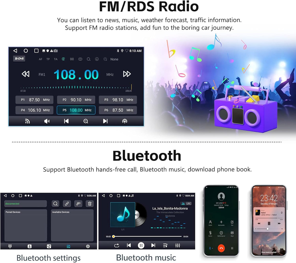SIXTOP 2+64G Android Car Stereo for Hyundai Tucson IX35 2010-2015 Carplay Android Auto Upgrade Radio 10 inch Touch Screen Bluetooth GPS Navigation Mirror Link 26UI FM RDS WiFi SWC+ AHD Camera & MIC