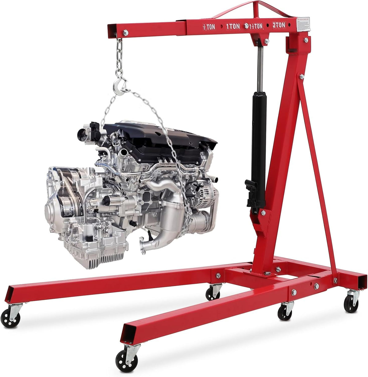 2 Ton Engine Hoist, Folding Cherry Picker Engine Hoist with Lever and 6 Casters, 4400lbs Heavy Duty Hydraulic Shop Crane, Engine Crane Lifter for Workshops Garage Warehouse