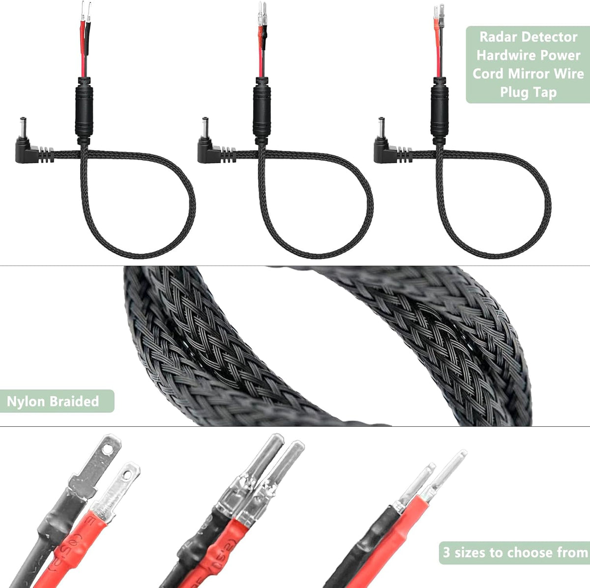 Radar Detector Rearview Mirror Mounting Bracket,13.8" Radar Detector Hard Wire Power Cord Mirror Wire Plug,with Braided Set of 3 (for Cobra Radar)