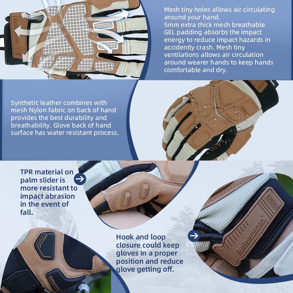Seibertron SPS Series Touchscreen Motorcycle Motocross BMX ATV MTB Bicycle Cycling Full or Half Finger Gloves Adult and Youth