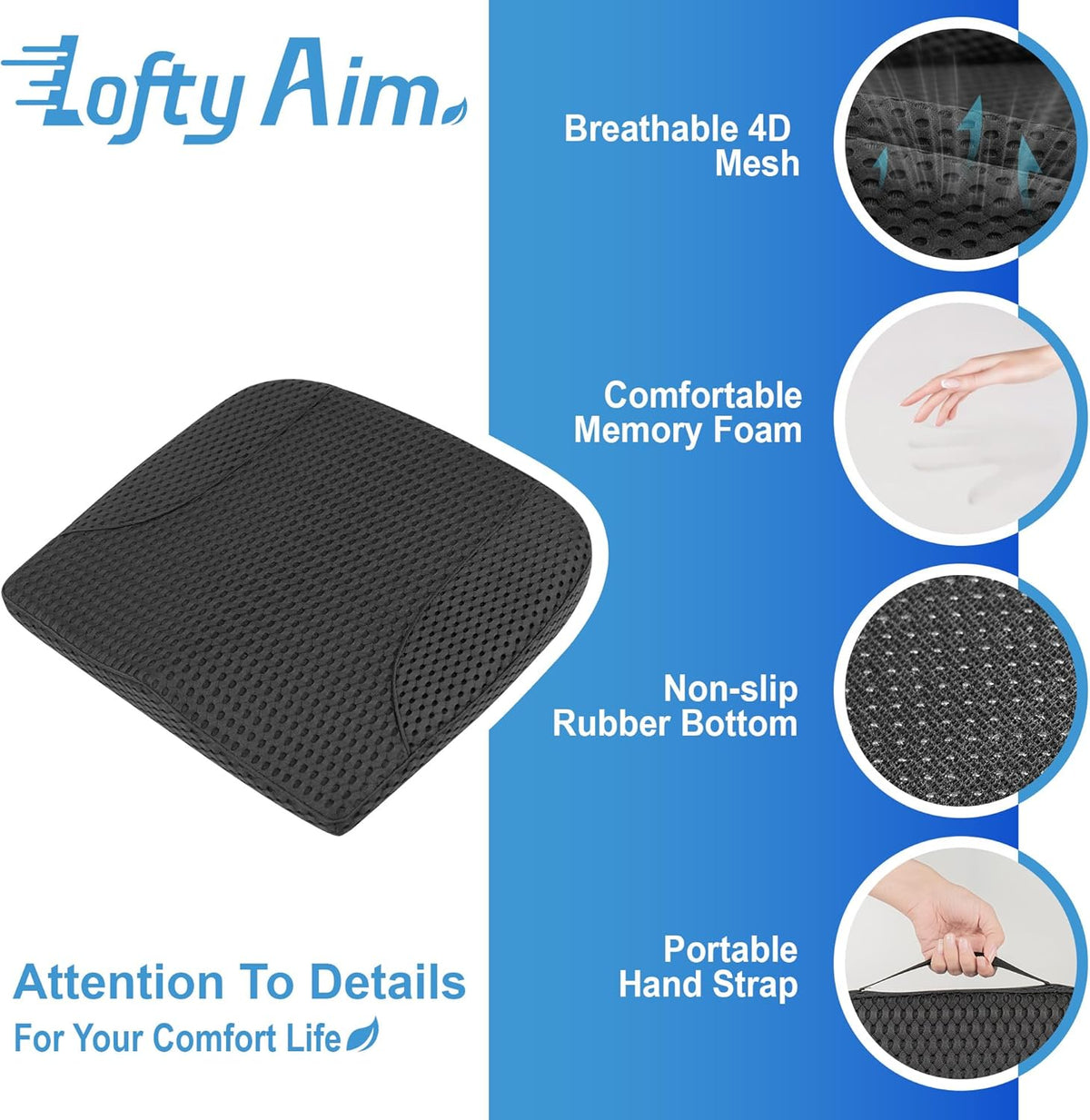 Car Seat Cushion, Comfortable Memory Foam Seat Pillow for Driving, Sciatica-Back Pain Relief, Cushion for Car-Truck, Office, Wheelchair - Mesh Black