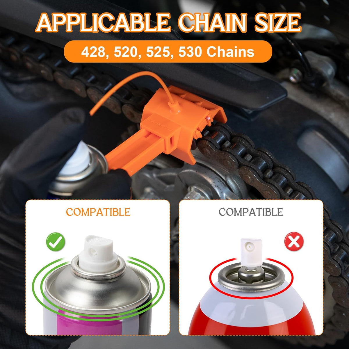 Motorcycle Chain Cleaning Kit Chain Oiler Chain Lube Tool with Gloves and Towel for Motorcycle and Bicycles Chain Brush Oiler Cleaning Kit Fits for 428 520 525 530 Chains(Cleaner Not Included)